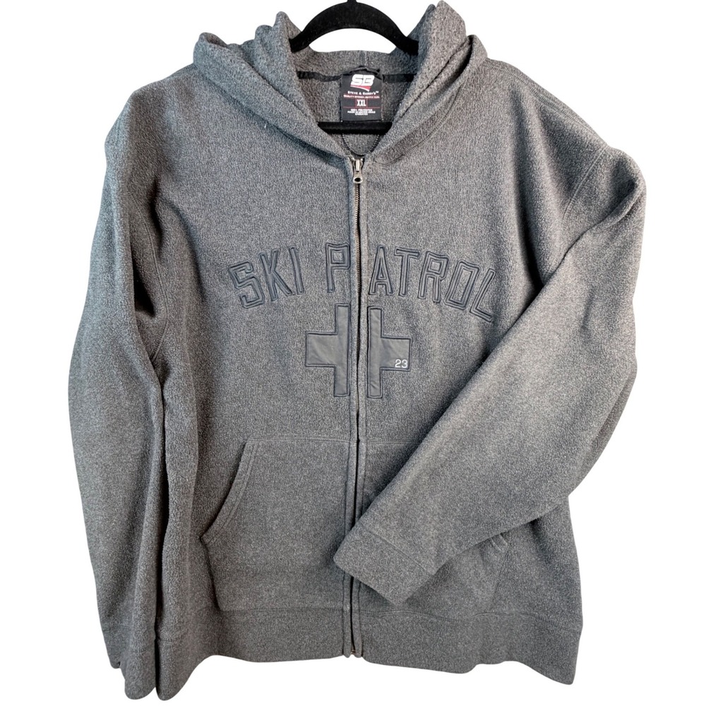 Vintage Steve & Barrys Ski Patrol Fleece Hoodie Mens XXL Gray Full Zip Jacket